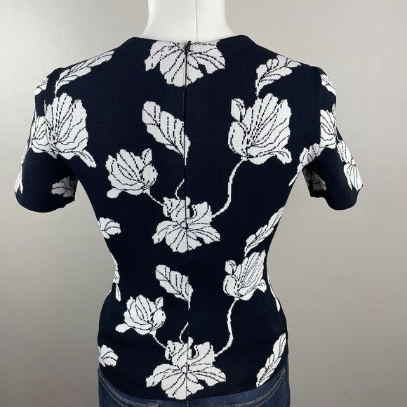 ADAM LIPPES XS Floral-print Short-sleeved Top In Black Designer Luxury Classic - Picture 5 of 10